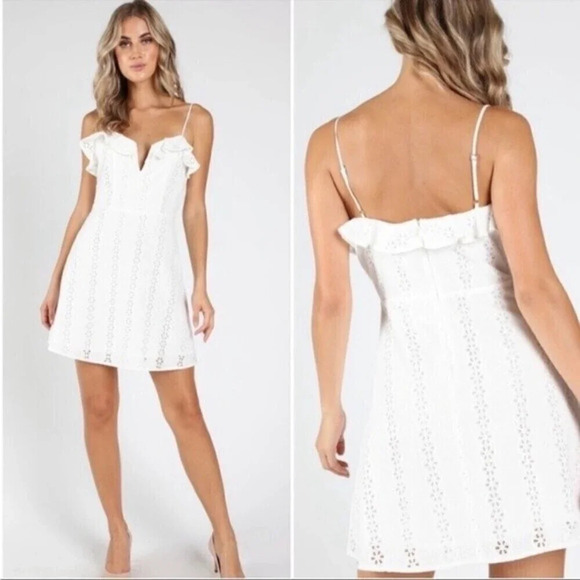 Eyelet Boho Adjustable White Lace Romantic Mini Sundress Coastal Cowgirl Size S - Picture 3 of 14
